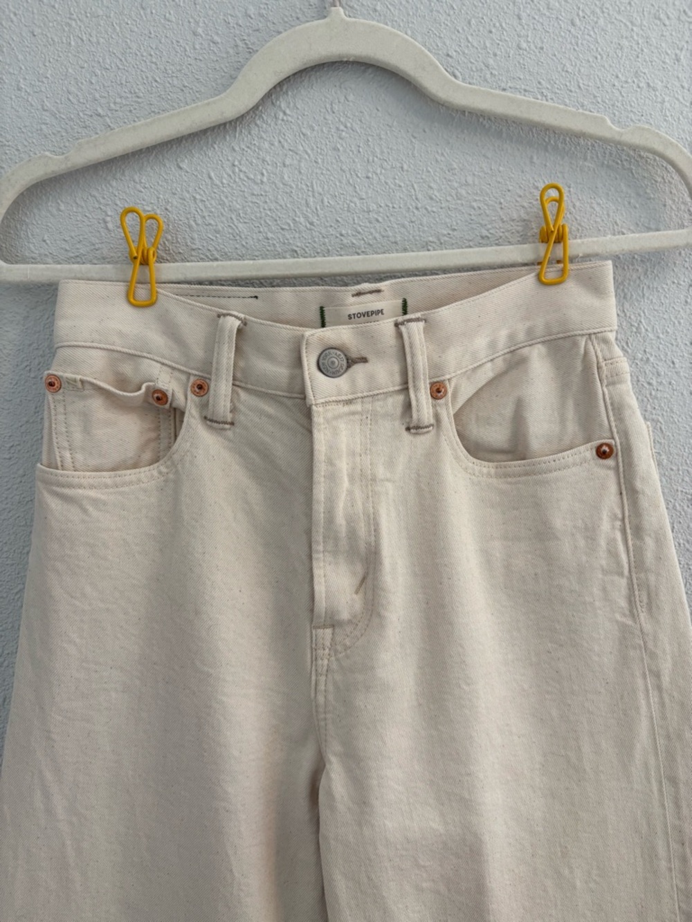 AE77 Cream Stovepipe Selvedge Jeans (size 0 short) American Eagle Premium - Picture 2 of 9